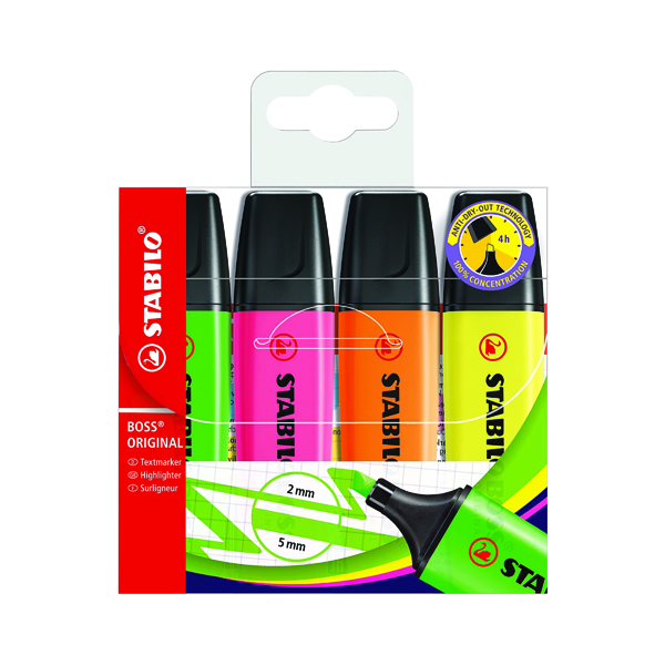 Stabilo+Boss+Original+Highlighters+Assorted+%28Pack+of+4%29+70%2F4