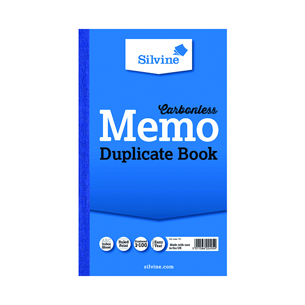Silvine+Carbonless+Duplicate+Memo+Book+210x127mm+%28Pack+of+6%29+701-T